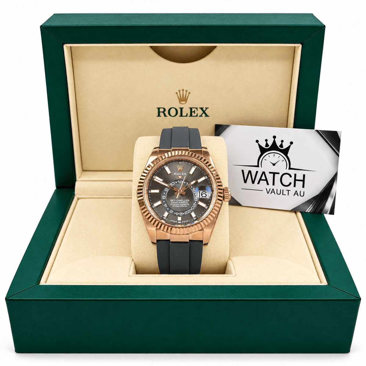 Sky-Dweller Rose Gold Tone Rhodium Dial Rubber Strap 42mm - Watch Vault Au