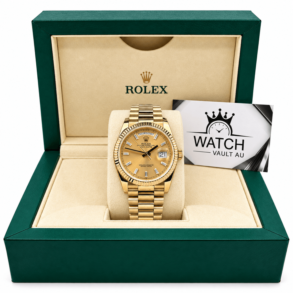 Day-Date Yellow Gold Tone Champagne Roman Dial 36mm - Watch Vault Au