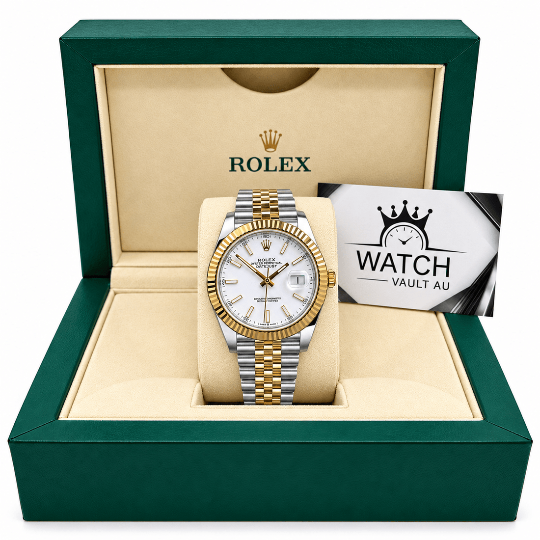 Datejust Two Tone Yellow Gold Tone White Roman Dial 41mm - Watch Vault Au