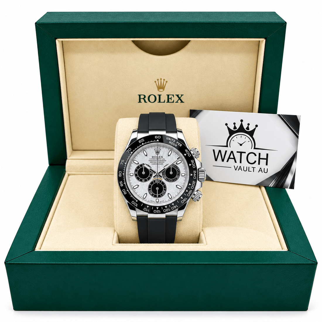 Daytona Silver Tone Meteorite Style Dial Rubber Strap 40mm - Watch Vault Au