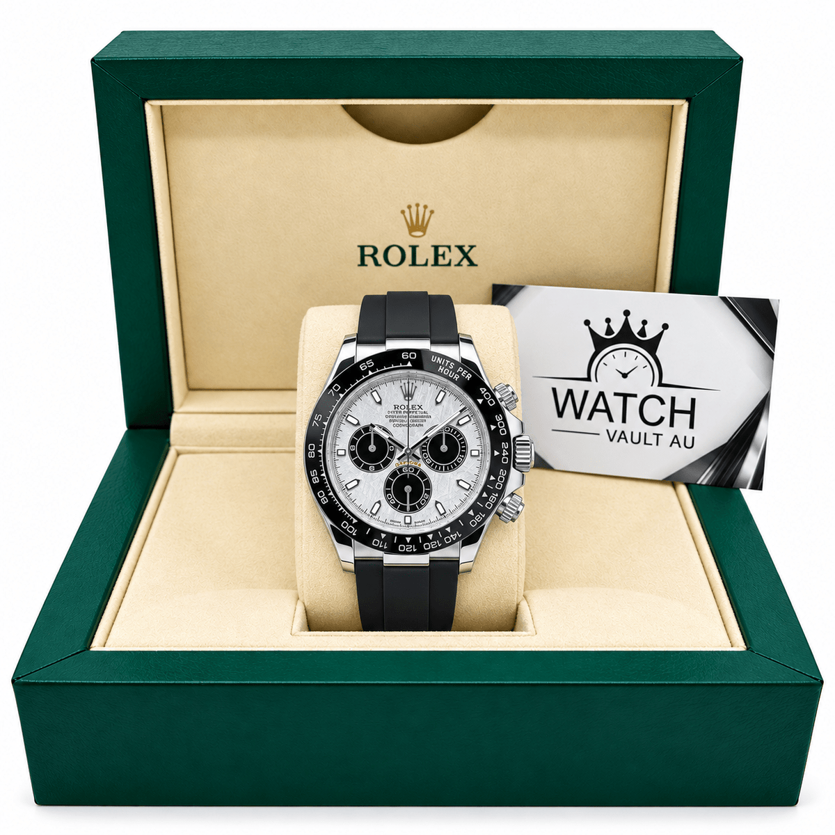 Daytona Silver Tone Meteorite Style Dial Rubber Strap 40mm - Watch Vault Au