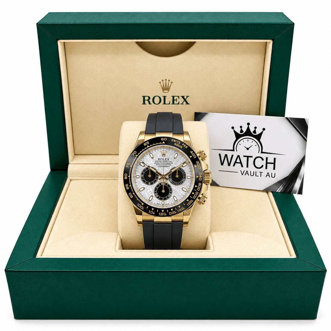 Daytona Yellow Gold Tone Meteorite Style Dial Rubber Strap 40mm - Watch Vault Au