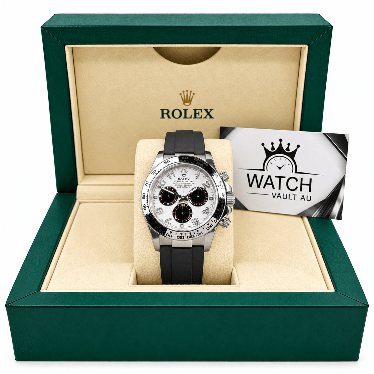 Daytona Silver Tone Arabic Dial Rubber Strap 40mm - Watch Vault Au