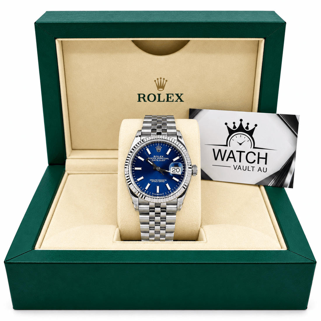 Datejust Silver Tone Blue Baton Dial 36mm - Watch Vault Au