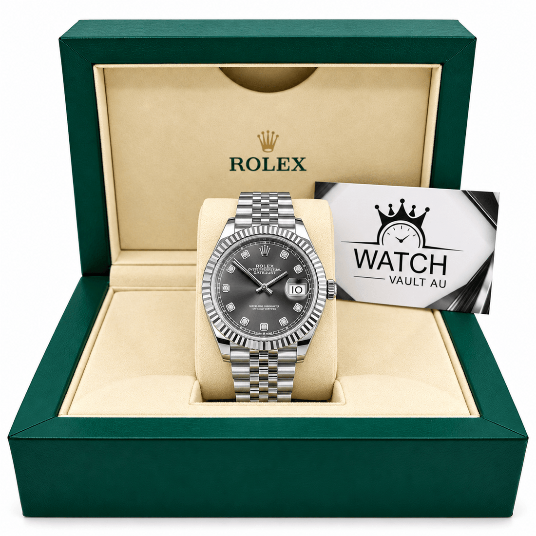 Datejust Silver Tone Grey Gem-set Dial 41mm - Watch Vault Au