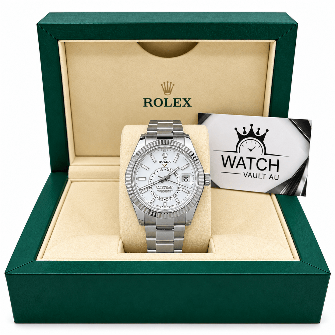 Sky-Dweller Silver Tone White Dial Metal Bracelet 42mm - Watch Vault Au