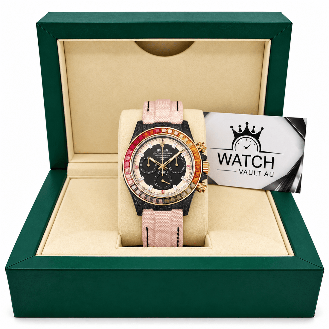 Daytona Rose Gold Tone Rainbow Bezel Pink Strap 40mm - Watch Vault Au