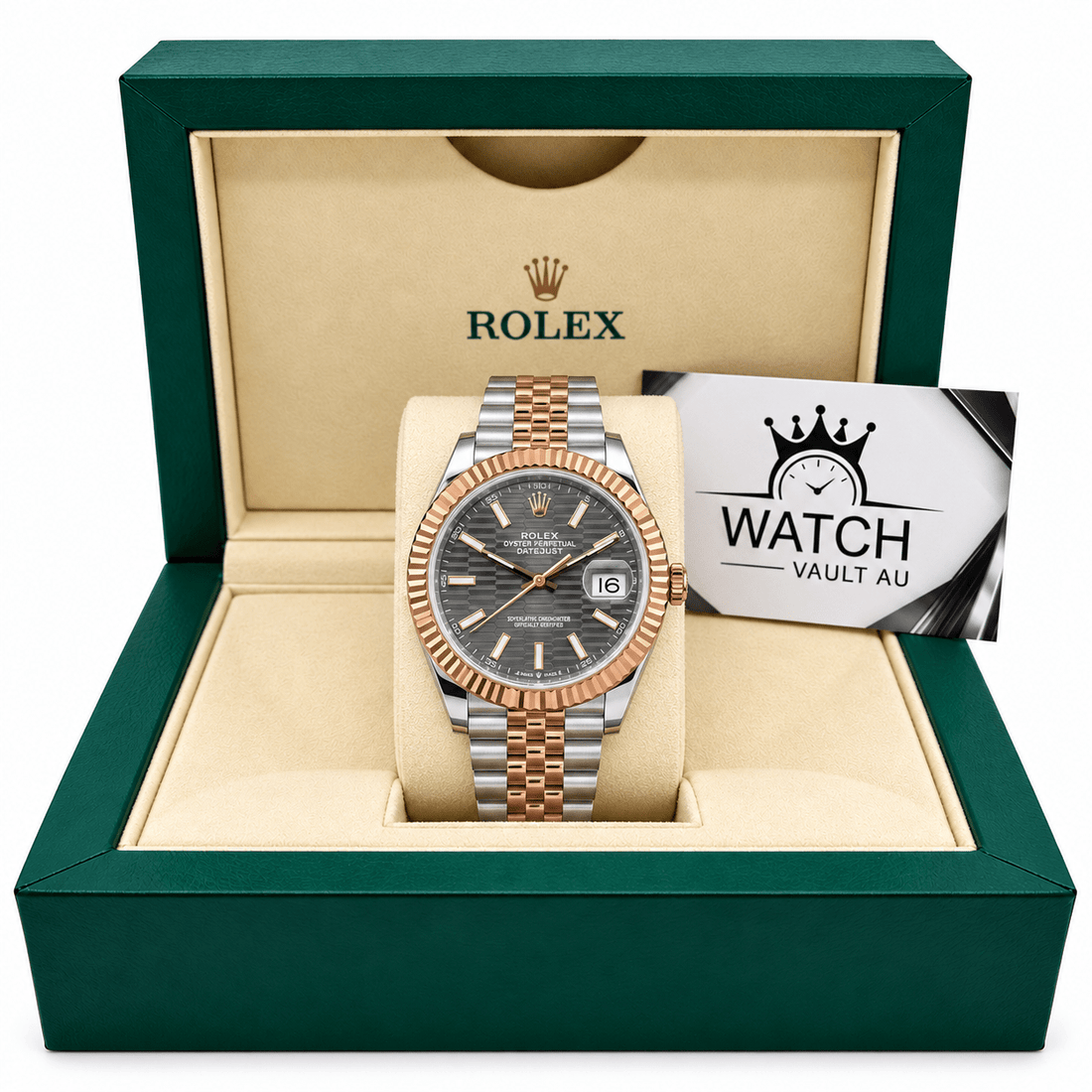 Datejust Two Tone Rose Gold Tone Grey Motif Dial 41mm - Watch Vault Au