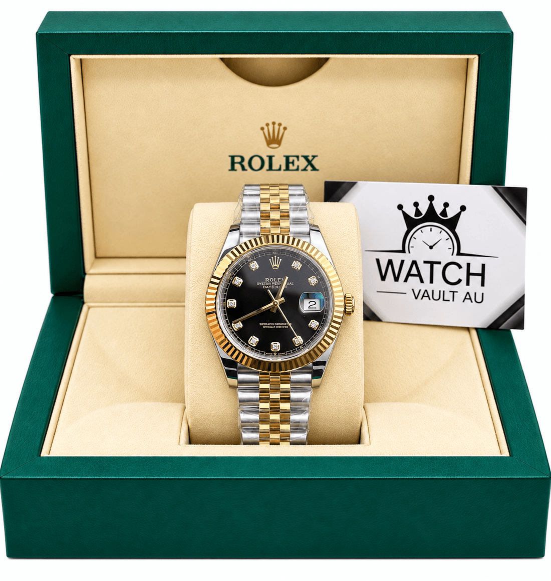 Datejust Two Tone Yellow Gold Tone Black Gem-set Dial 41mm - Watch Vault Au