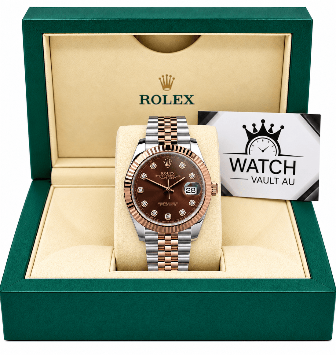 Datejust Two Tone Rose Gold Tone Chocolate Gem-set Dial 41mm - Watch Vault Au