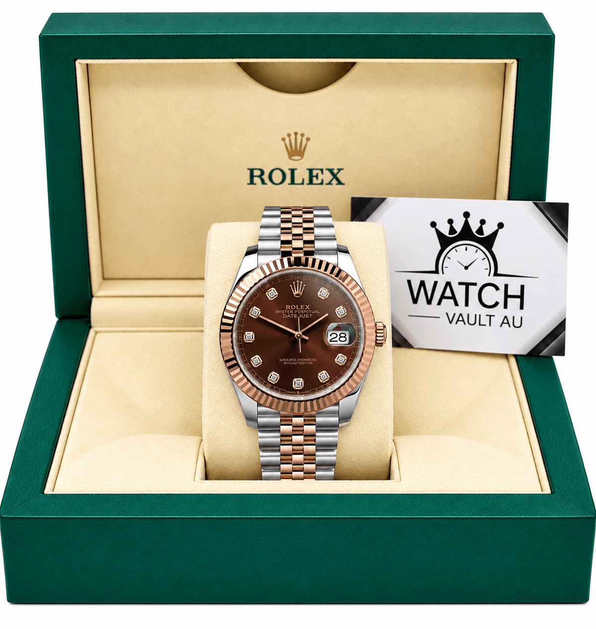 Datejust Two Tone Rose Gold Tone Chocolate Gem-set Dial 41mm - Watch Vault Au