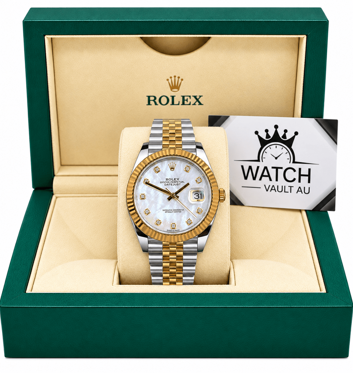 Datejust Two Tone Yellow Gold Tone Mother-of-Pearl Gem-set Dial 41mm - Watch Vault Au