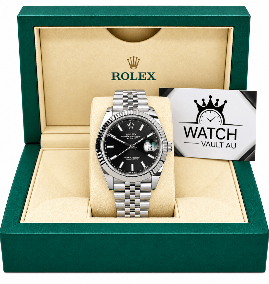 Datejust Silver Tone Black Baton Dial 41mm - Watch Vault Au