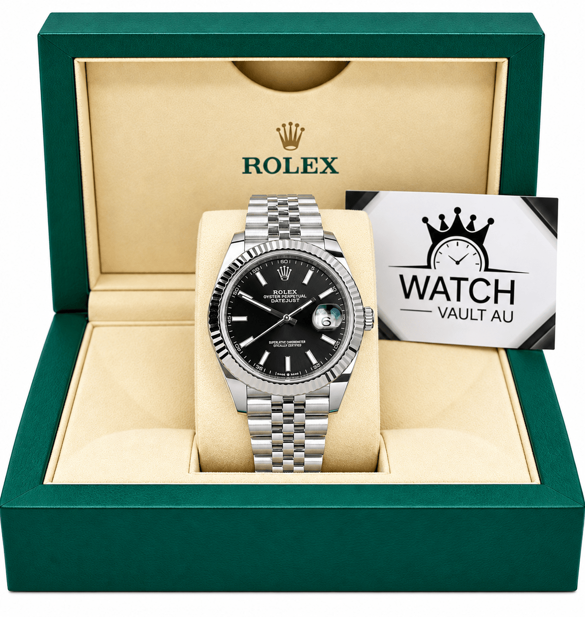 Datejust Silver Tone Black Baton Dial 41mm - Watch Vault Au