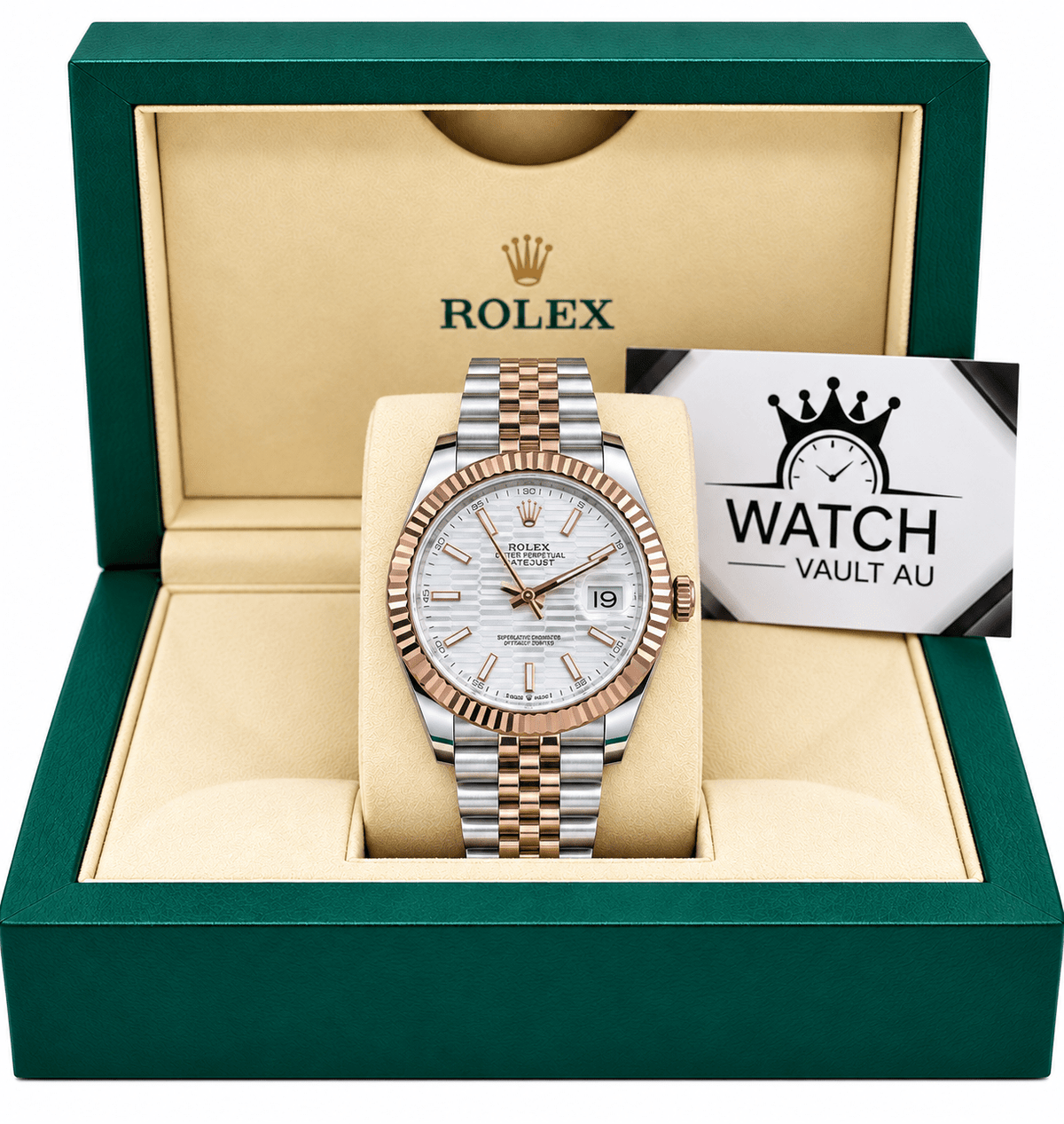 Datejust Two Tone Rose Gold Tone White Motif Dial 41mm - Watch Vault Au