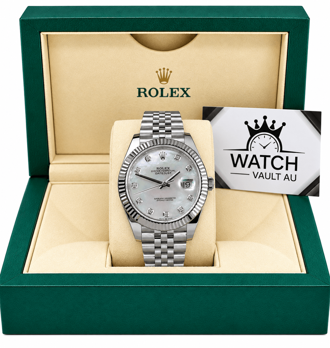 Datejust Silver Tone Mother-of-Pearl Gem-set Dial 41mm - Watch Vault Au