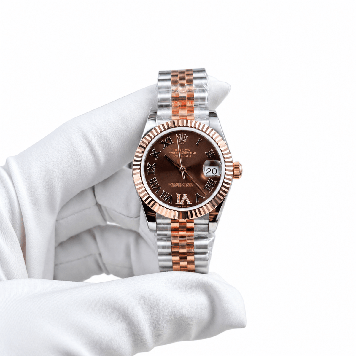 Datejust Two Tone Rose Gold Tone Chocolate Roman Dial 31mm - Watch Vault Au