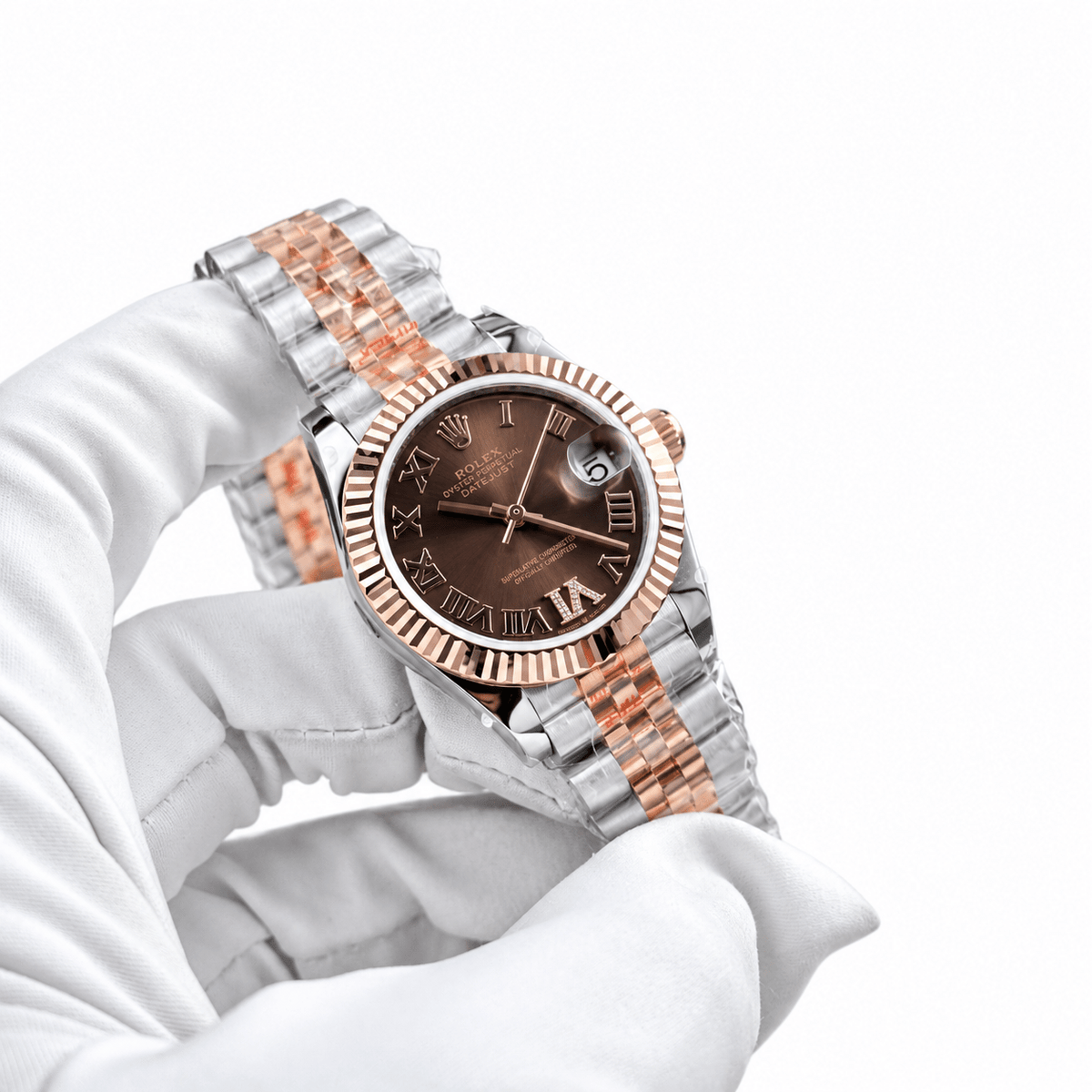 Datejust Two Tone Rose Gold Tone Chocolate Roman Dial 31mm - Watch Vault Au