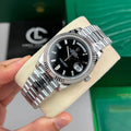 Day-Date Silver Tone Black Baton Dial 40mm - Watch Vault Au