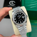 Day-Date Silver Tone Black Baton Dial 40mm - Watch Vault Au