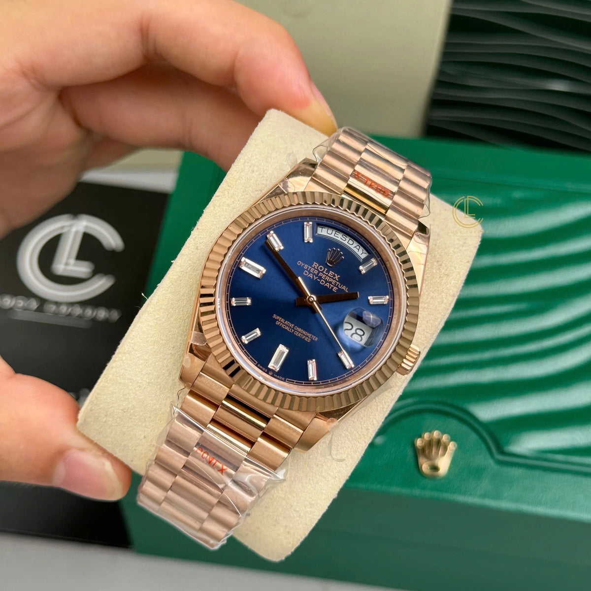 Day-Date Rose Gold Tone Blue Dial 40mm - Watch Vault Au