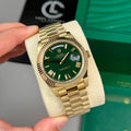 Day-Date Yellow Gold Tone Green Baton Dial 40mm - Watch Vault Au