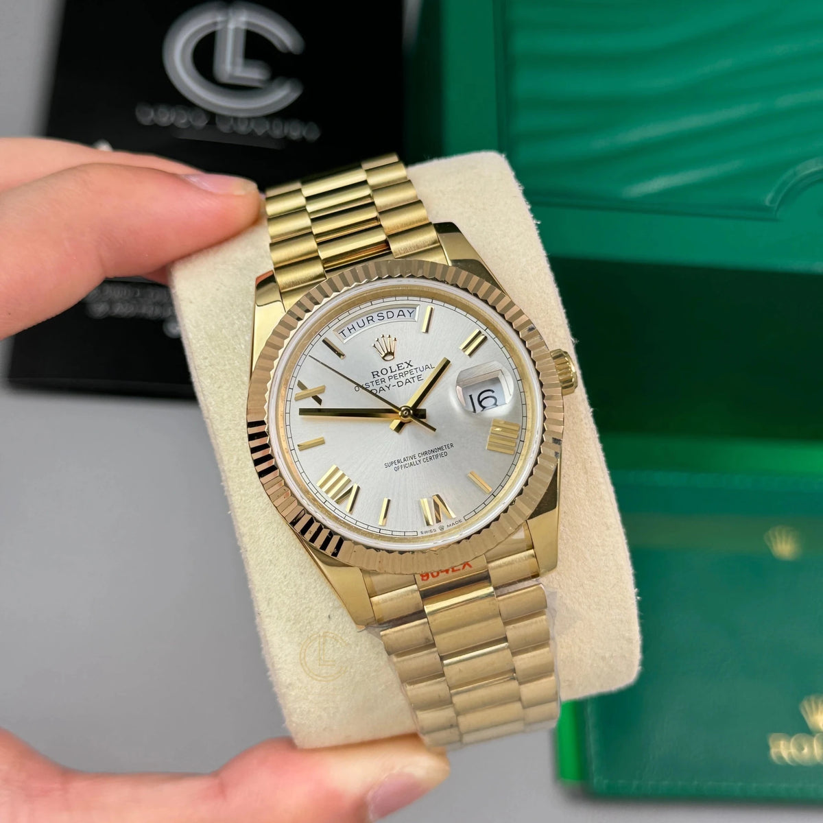 Day-Date Yellow Gold Tone Silver Dial 40mm - Watch Vault Au