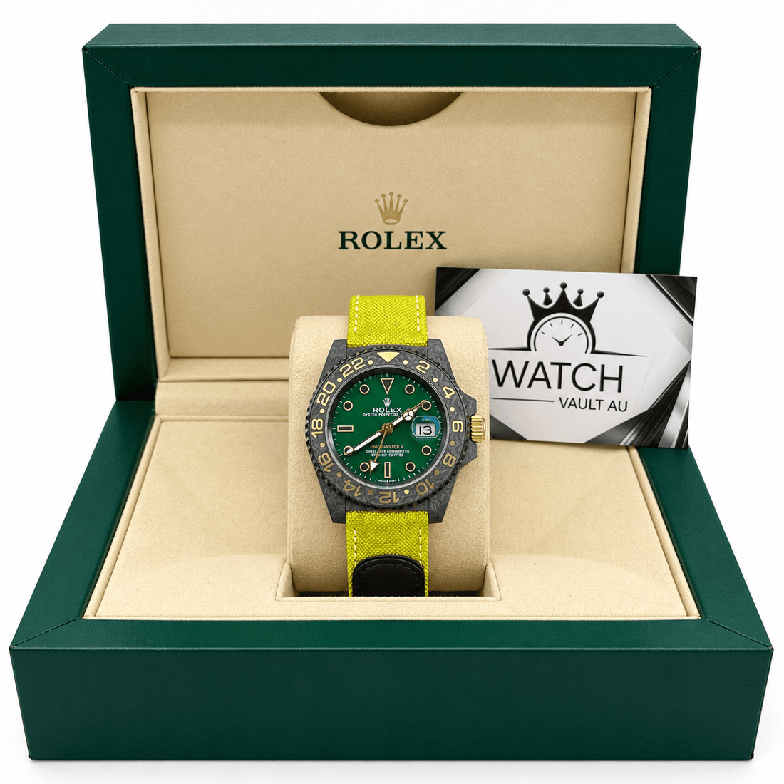 GMT-Master II DiW Green Dial Yellow Fabric Strap 40mm - Watch Vault Au
