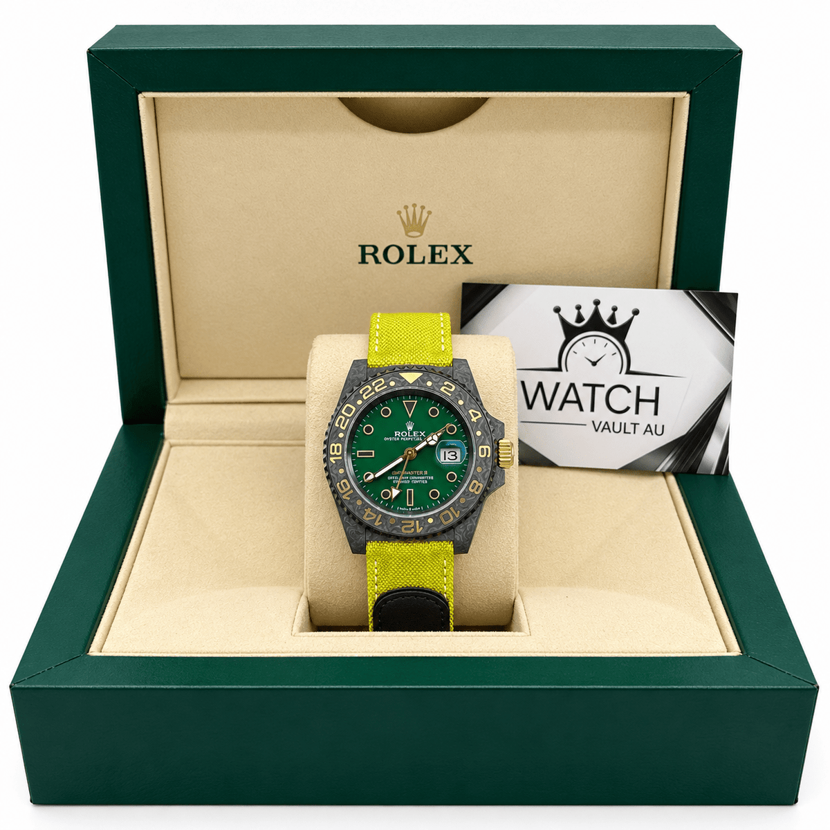 GMT-Master II DiW Green Dial Yellow Fabric Strap 40mm - Watch Vault Au