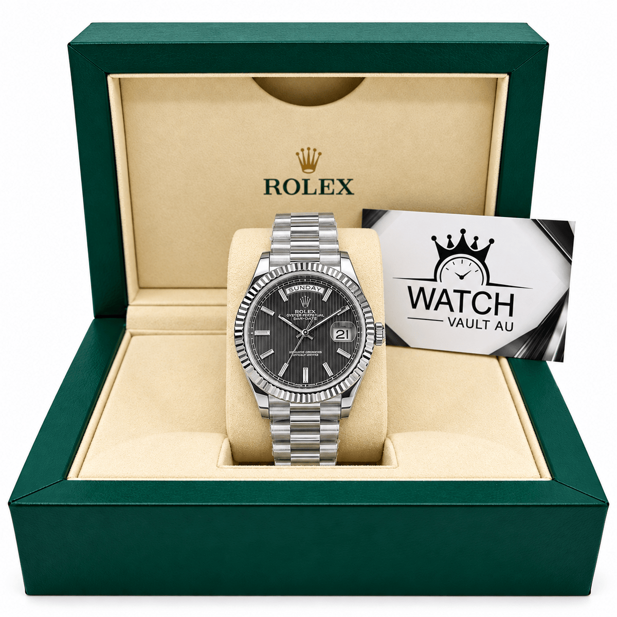 Day-Date Silver Tone Grey Textured Dial 40mm - Watch Vault Au