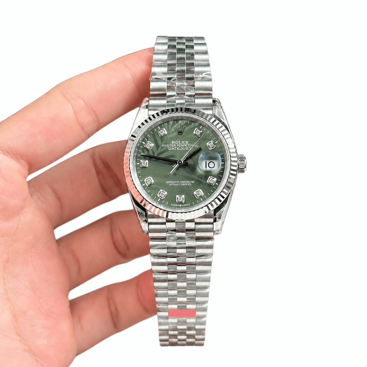 Datejust Silver Tone Green Palm Dial 36mm - Watch Vault Au