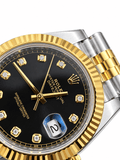 Datejust Two Tone Yellow Gold Tone Black Gem-set Dial 41mm - Watch Vault Au