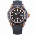 Yacht-Master Rose Gold Tone Black Dial Rubber Strap 40mm - Watch Vault Au