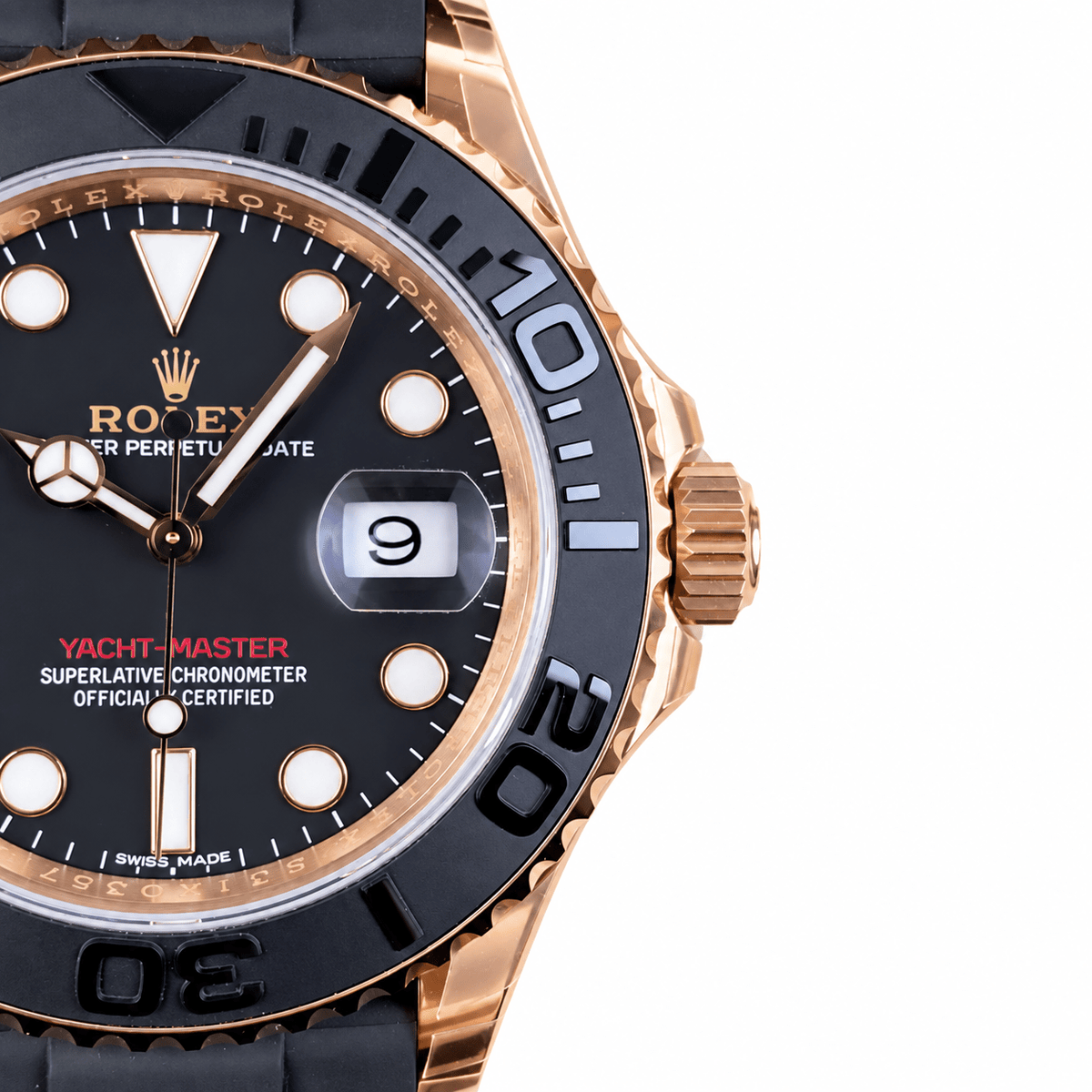 Yacht-Master Rose Gold Tone Black Dial Rubber Strap 40mm - Watch Vault Au