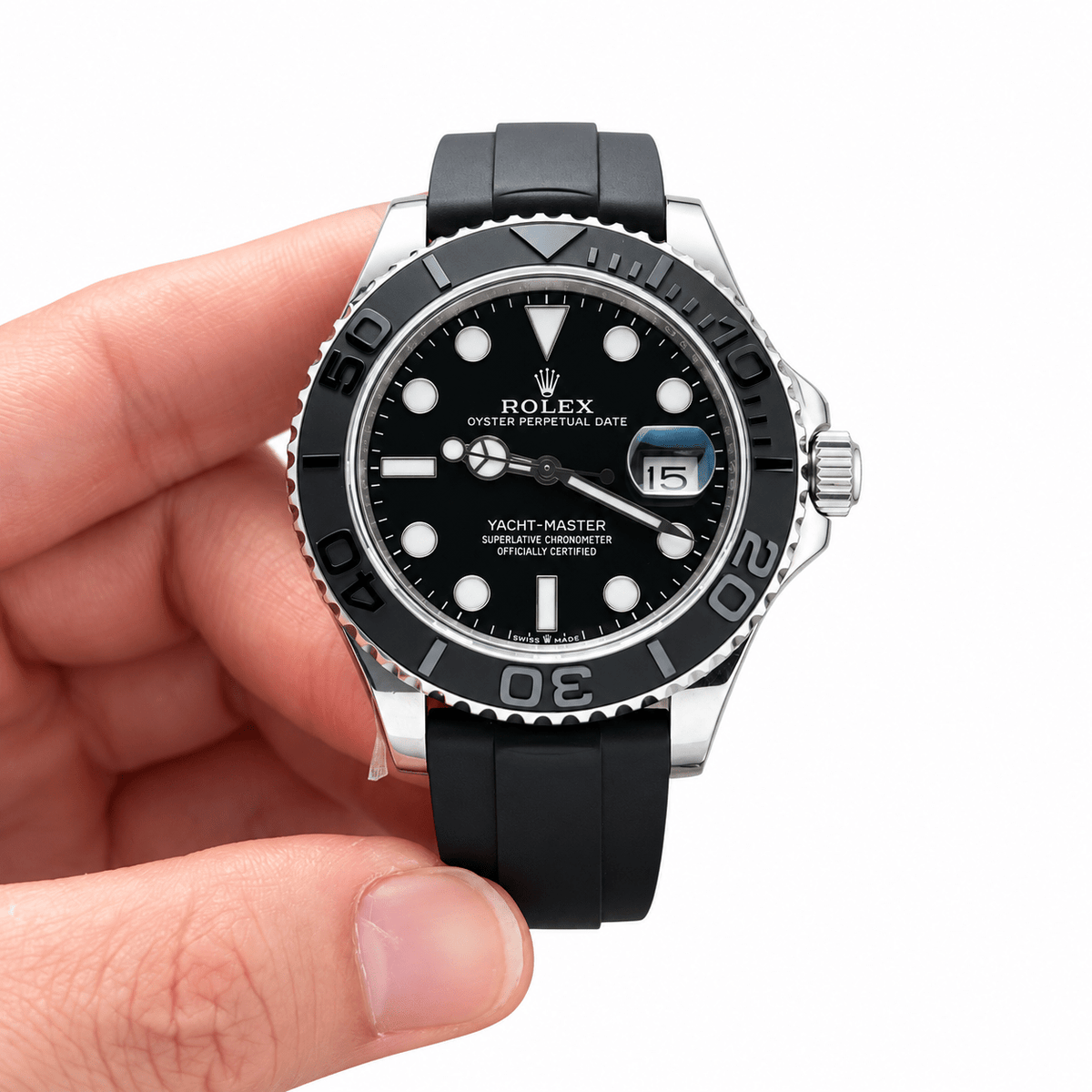 Yacht-Master Silver Tone Meteorite Style Dial Rubber Strap 42mm - Watch Vault Au