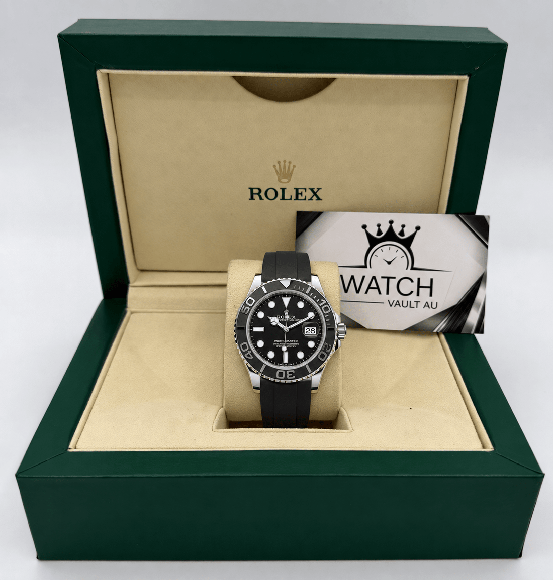 Yacht-Master Silver Tone Black Dial Rubber Strap 42mm - Watch Vault Au