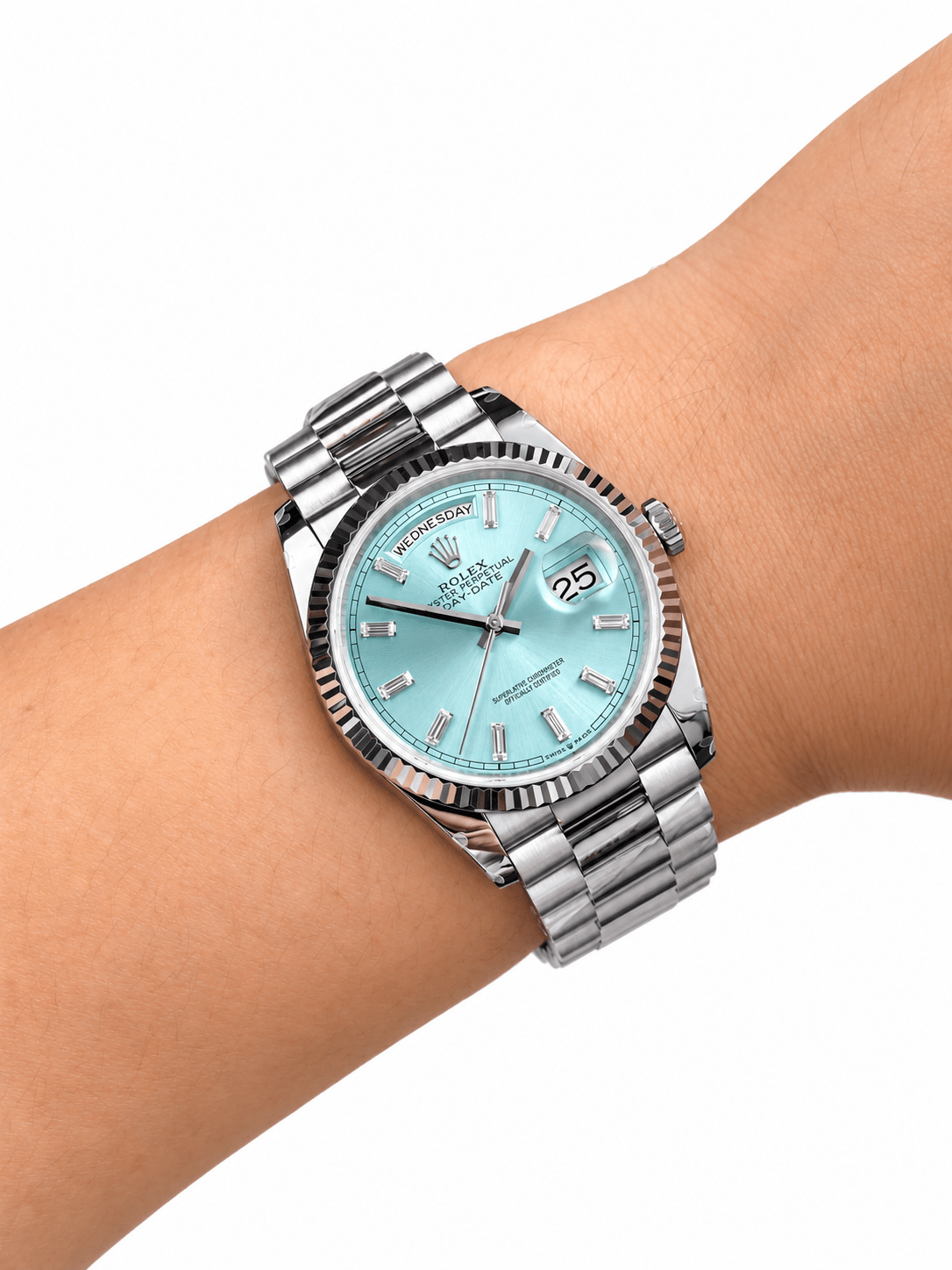 Day-Date Silver Tone Ice Blue Dial 36mm - Watch Vault Au