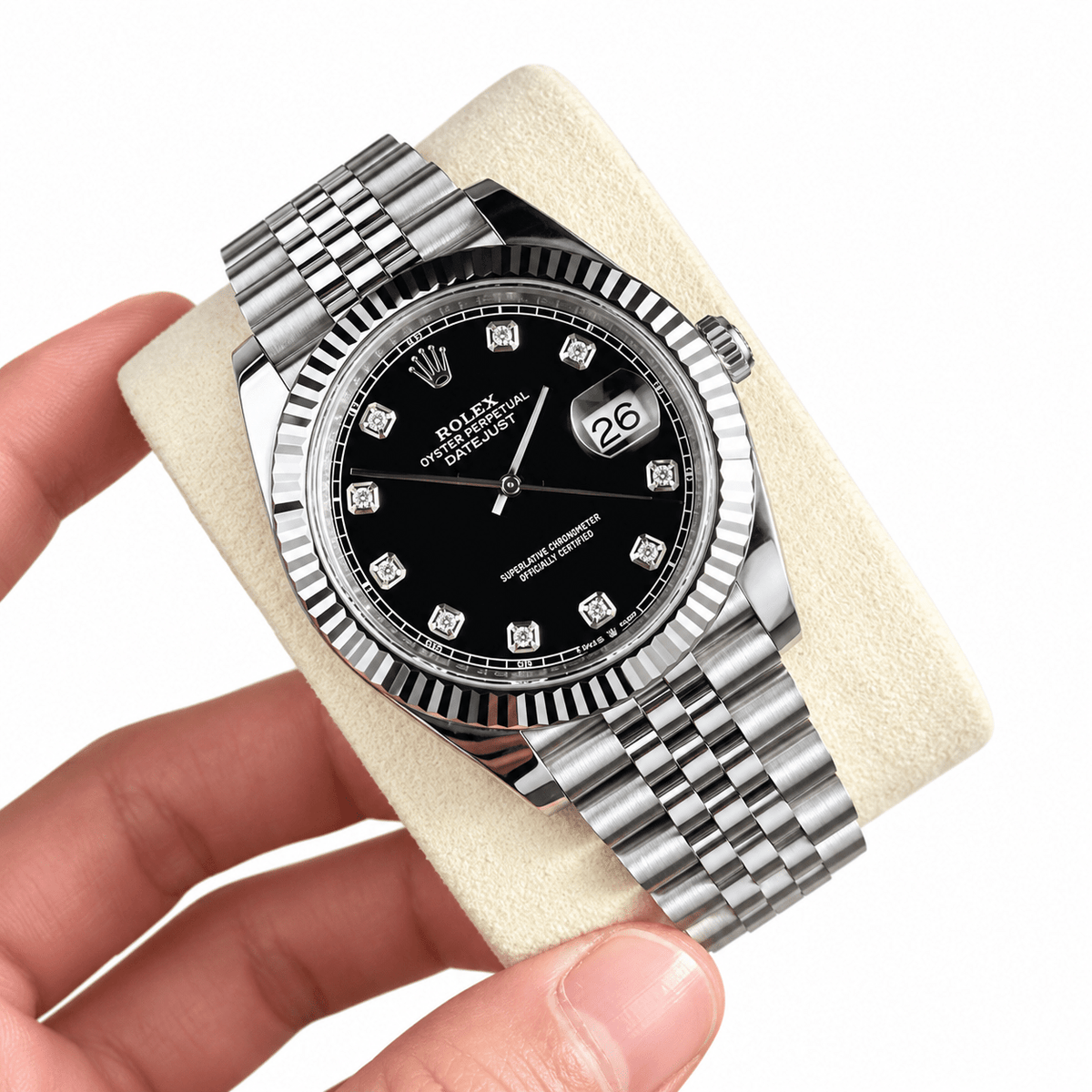 Datejust Silver Tone Black Gem-set Dial 41mm - Watch Vault Au