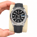 Sky-Dweller Silver Tone Black Dial Rubber Strap 42mm - Watch Vault Au
