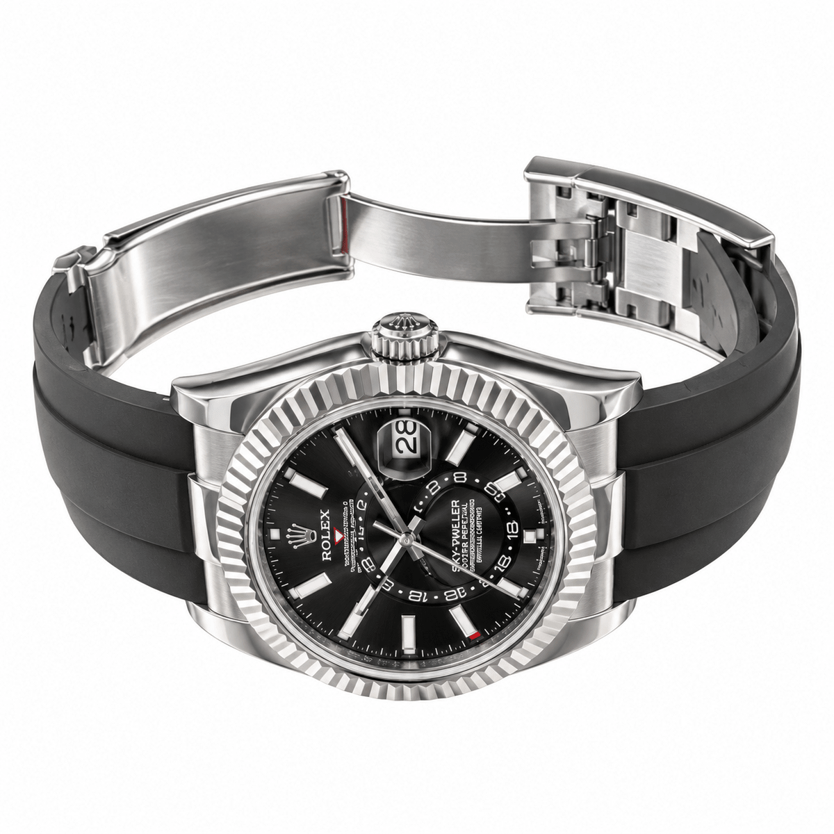 Sky-Dweller Silver Tone Black Dial Rubber Strap 42mm - Watch Vault Au