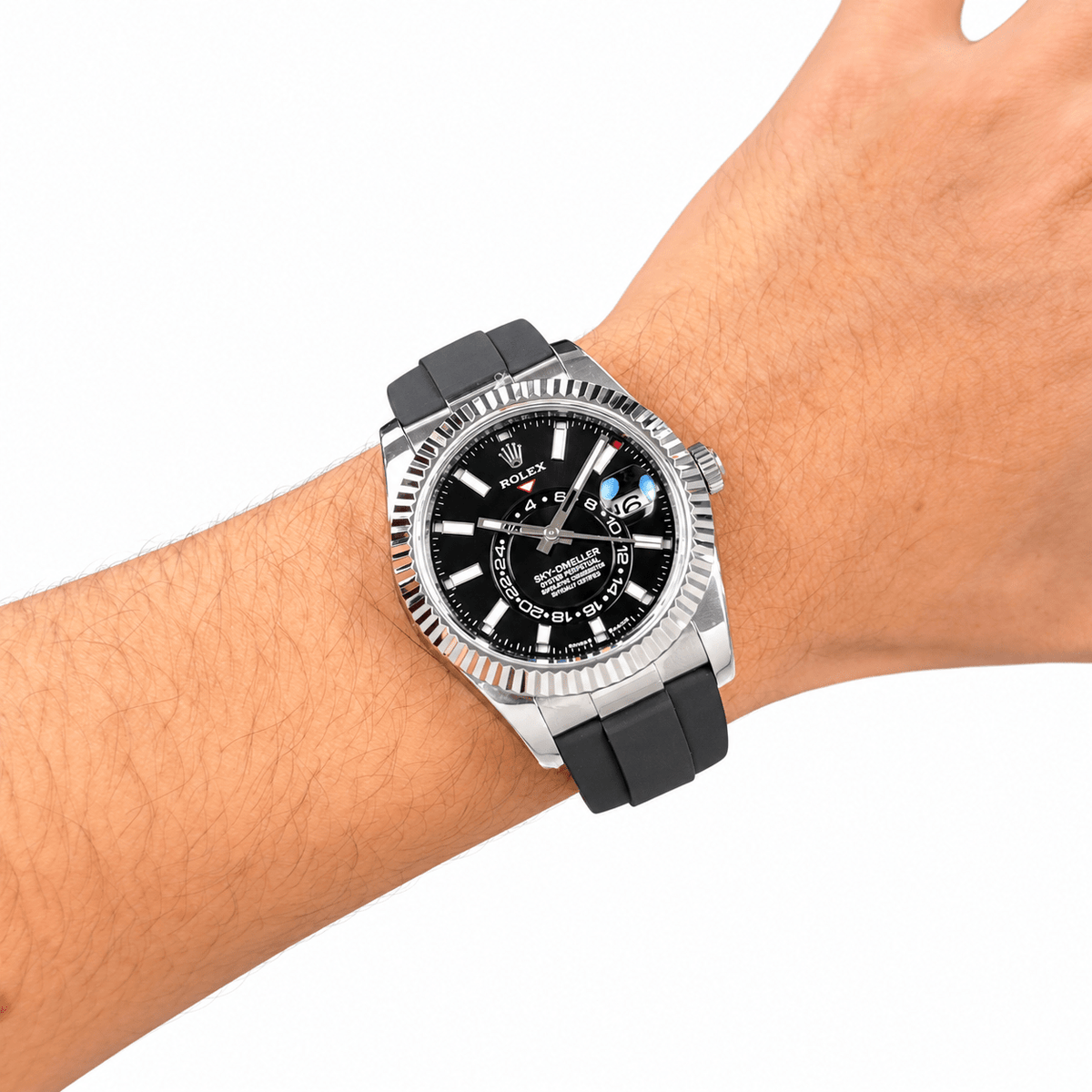 Sky-Dweller Silver Tone Black Dial Rubber Strap 42mm - Watch Vault Au