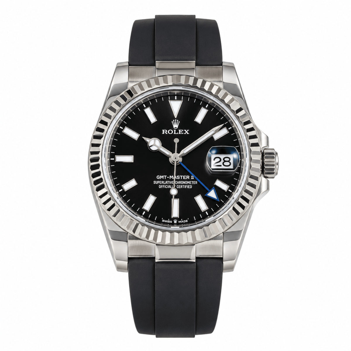 Sky-Dweller Silver Tone Black Dial Rubber Strap 42mm - Watch Vault Au