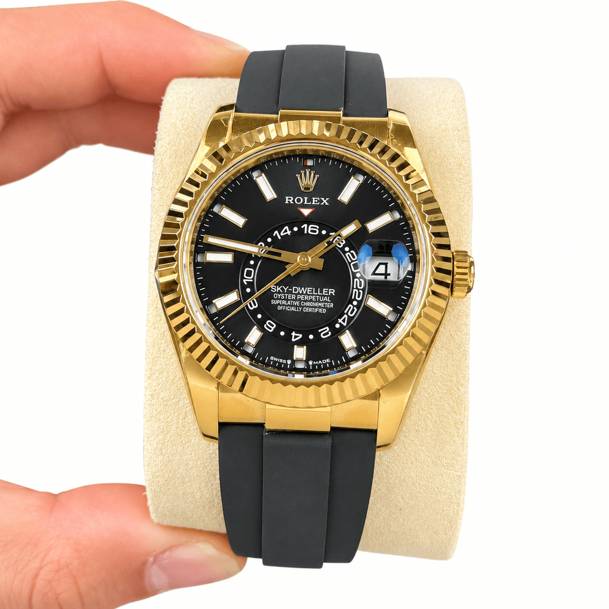 Sky-Dweller Yellow Gold Tone Black Dial Rubber Strap 42mm - Watch Vault Au