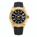 Sky-Dweller Yellow Gold Tone Black Dial Rubber Strap 42mm - Watch Vault Au