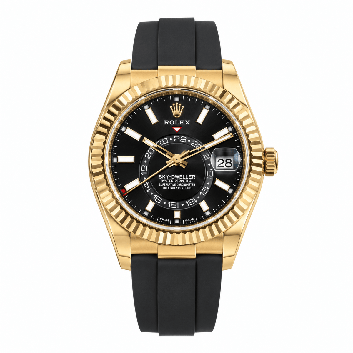 Sky-Dweller Yellow Gold Tone Black Dial Rubber Strap 42mm - Watch Vault Au