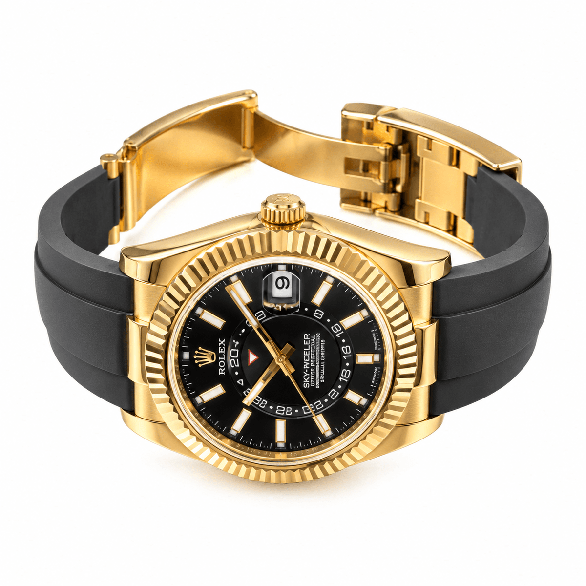Sky-Dweller Yellow Gold Tone Black Dial Rubber Strap 42mm - Watch Vault Au