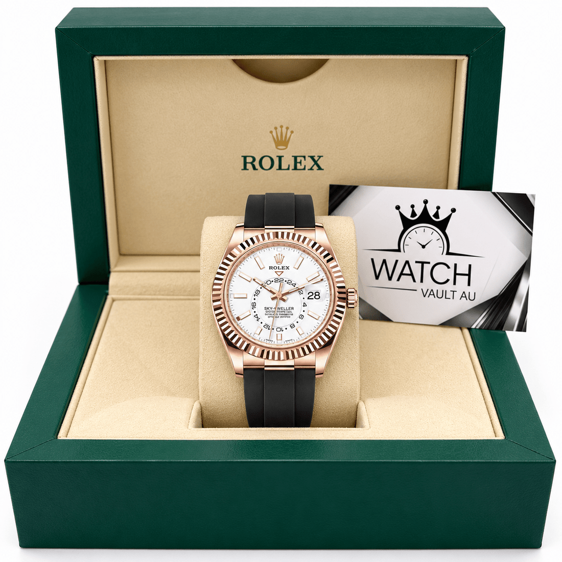 Sky-Dweller Rose Gold Tone White Dial Rubber Strap 42mm - Watch Vault Au
