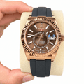 Sky-Dweller Rose Gold Tone Chocolate Dial Rubber Strap 42mm - Watch Vault Au