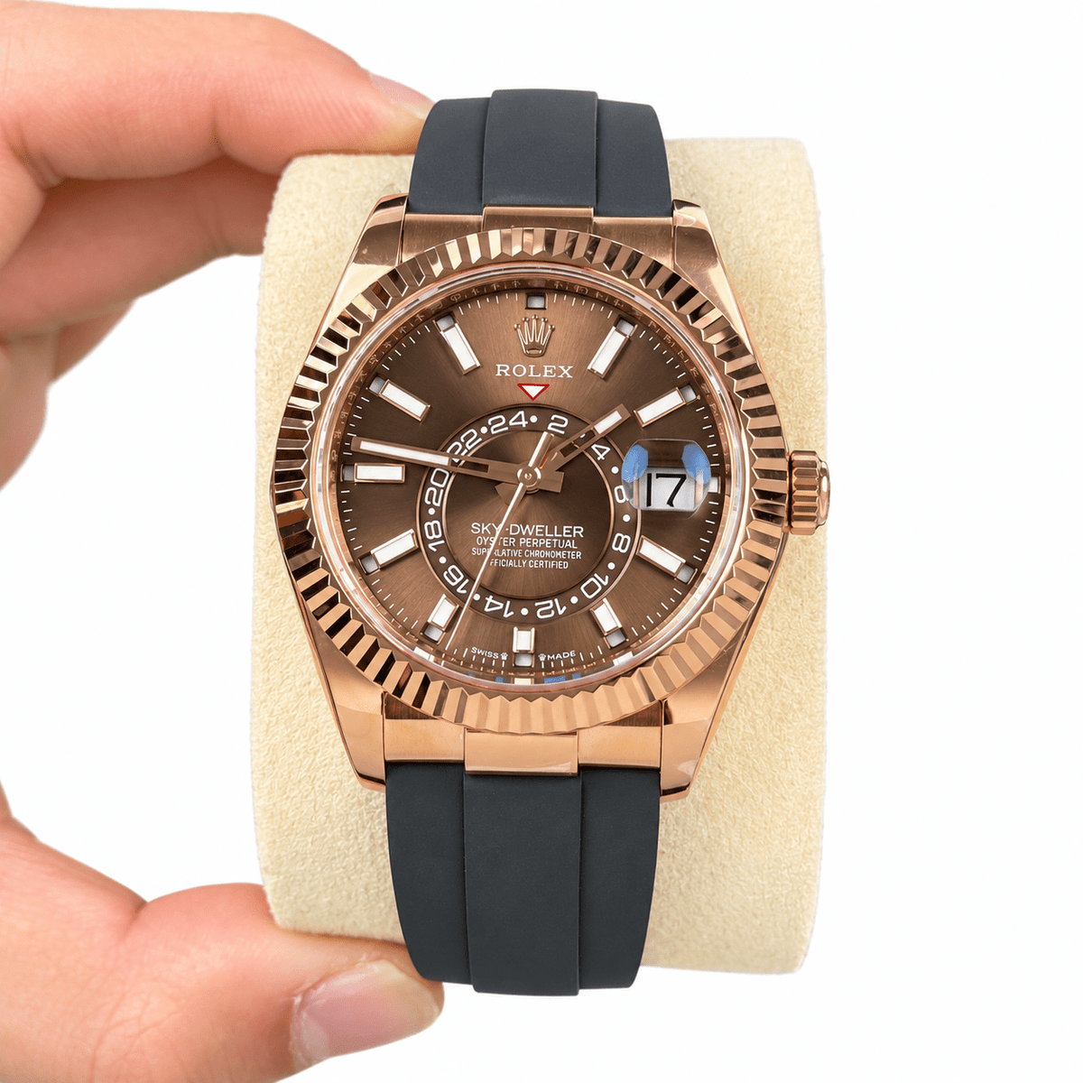 Sky-Dweller Rose Gold Tone Chocolate Dial Rubber Strap 42mm - Watch Vault Au