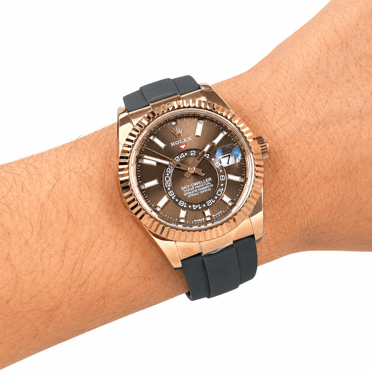 Sky-Dweller Rose Gold Tone Chocolate Dial Rubber Strap 42mm - Watch Vault Au